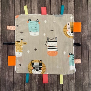 Safari animals baby lovey, Small blanket, Baby shower gift, Neutral newborn gift, Safari animals comforter