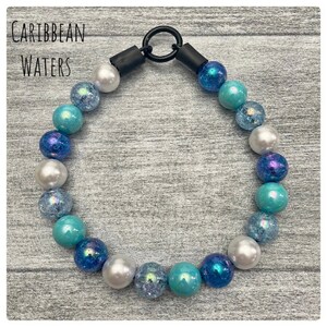 Caribbean Waters, Beaded Dog Collar (20mm Beads)
