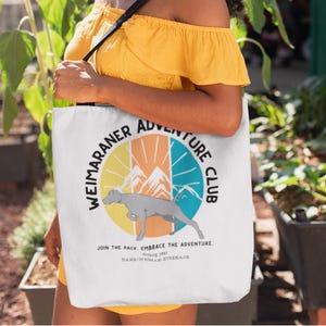 Bolsa de mano del Club de Aventuras Weimaraner, bolso de mano para amantes de los perros, diseño de Weimaraner, regalo para dueños de mascotas, elegante bolsa de lona