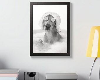 Weimaraner Spa Day Bathroom Print – Funny Dog Wall Art Poster