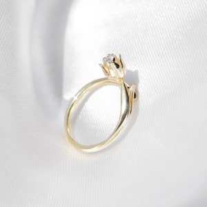 Tulip Flower Anniversary Ring, Solid Gold with Moissanite, Dainty Tulip Ring, Adjustable Ring, Tulip For Her, Unique Tulip Ring image 6