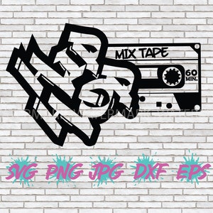 Hip Hop Graffiti SVG, Cassette SVG, Retro Throwback 90s 90's 80s 80's BoomBox Boom Box Png T-Shirt Design Cut File Cricut Silhouette Jpg Dxf