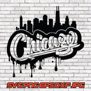 Chicago City SVG Skyline Flag SVG Illinois Shirt Design Digital Download Cricut Silhouette Windy Clipart Png Cut Graffiti Drip Sublimation