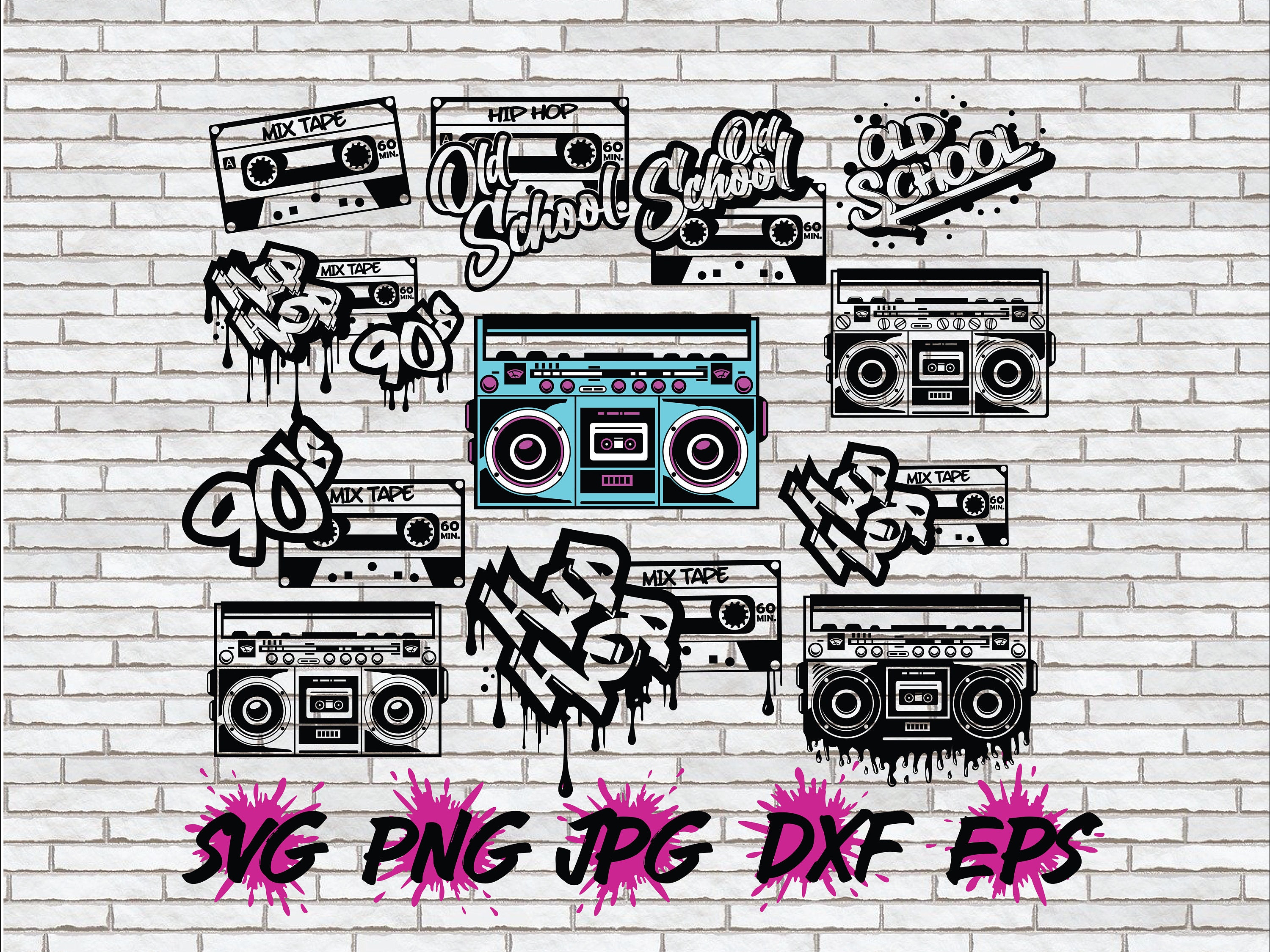 レンジ80s 90s HIPHOP 40枚SET Hip Hop SVG Bundle, Old School SVG, Boombox Svg, Retro Throwback