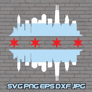 Chicago City SVG, Chicago Skyline Flag SVG, Illinois Shirt Design Graphic Download Cricut Silhouette, Windy City, Clipart Png Cut File Jpg