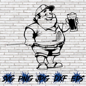 Golfer SVG, Beer PNG, Golfer with Beer, Tournament Logo Cartoon Character Download Cut File Fat Guy with Drink Cricut Silhouette Image Funny