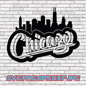 Chicago City SVG, Chicago Skyline Flag SVG, Illinois Shirt Design Digital Download Cricut Silhouette, Windy City, Clipart Png Cut Graffiti