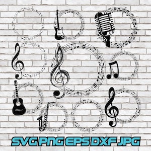 Music Monogram Border Frame Circle Notes Song Gift for Music Lover Choir Orchestra Class Teacher Clipart Wreath Circular Beam Performance