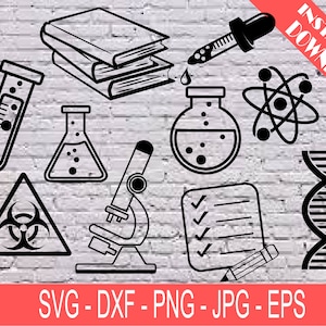 Laboratoire de chimie scientifique SVG Bio Tech PNG Professeur de sciences en classe Tube à essai Expérience au microscope Cadeau de recherche pour scientifique Jpg