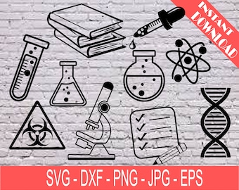 Science Chemistry Laboratory SVG Bio Tech PNG Science Teacher Classroom Test Tube Microscope Experiment Research Gift for Scientist Jpg