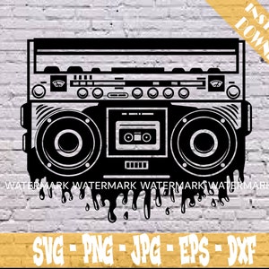 BoomBox Radio Old School SVG 90s 90's 80s 80's vintage hiphop retro muzieknummer audio geluid cadeau voor rapleraar cassettespeler, png