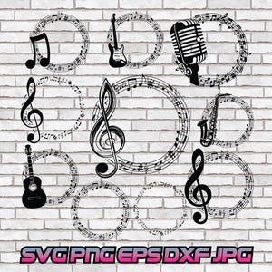 Circle Monogram Border Frame Music Notes Song Gift for Music Lover Choir Orchestra Class Teacher Clipart Wreath Circular Beam Treble Clef