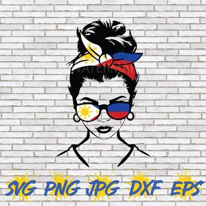 Filipino Messy Bun SVG, Filipina SVG, Philippines SVG, Vector Cut File Cricut Silhouette T-Shirt Design Graphic Art Pinoy Pinay Flag Png Jpg