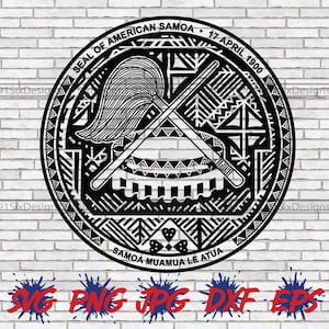 Puede incluir: Sello en blanco y negro de Samoa Americana con el texto "SEAL OF AMERICAN SAMOA 17 APRIL 1900" y "SAMOA MUAMUA LE ATUA".