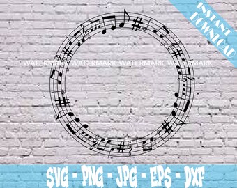 Circle Monogram Border Frame Music Notes Song Gift for Music Lover Choir Orchestra Class Teacher Clipart Wreath Circular