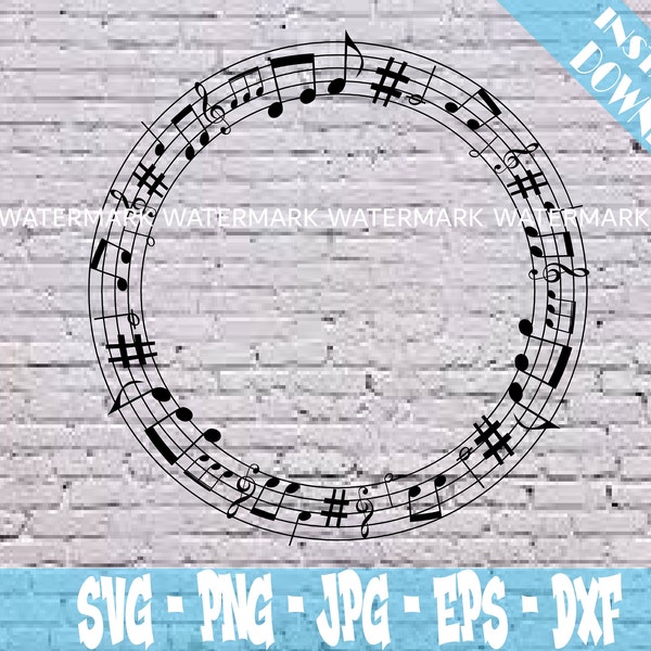 Circle Monogram Border Frame Music Notes Song Gift for Music Lover Choir Orchestra Class Teacher Clipart Wreath Circular