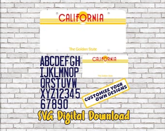 California License Plate SVG, Custom Design Kit (Instant Download) Digital Download