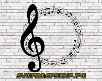 Circle Monogram Border Frame Music Notes Song Gift for Music Lover Choir Orchestra Class Teacher Clipart Wreath Circular svg png jpg eps dxf