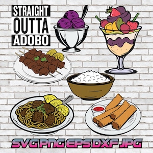 Filipino Food SVG, Lumpia Clipart, Adobo, Pancit, Rice, Halo Halo, Ube, BBQ, Shirt Designs, Sublimation PNG, Digital Download