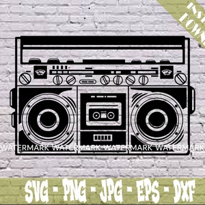 BoomBox Radio SVG Boom Box Old School Hip Hop des années 90 des années 80 des années 80 Cadeau pour amateur de musique Lecteur de cassettes rétro vintage Son Audio PNG
