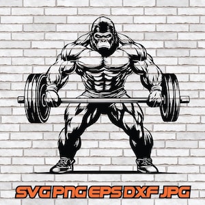 Bodybuilding svg, Digital Download, Gorilla png, Weightlifting, Gym, Workout, Instant Download, Muscles, Buff, Animal Cartoon, Illustration