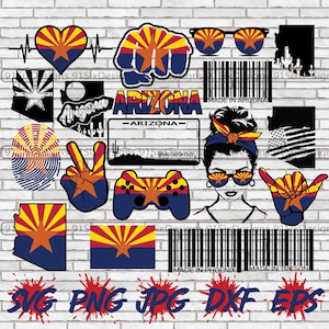 Arizona SVG Bundle State Flag Messy Bun Sublimation Vector PNG Phoenix Tucson Arizona Wall Art Design Cricut Silhouette Map Outline Cut File