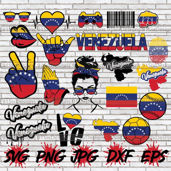Venezuela SVG Bundle, Venezuela PNG Cut File Sublimation, Map Outline, Flag Messy Bun Futbol Heart, Instant Download Graffiti Pride Wall Art
