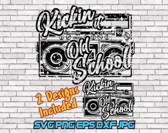 Kickin it Old School svg, Boombox png, Sublimation, Radio svg, Old School, Retro, Distressed, Bundle, 90's, Hip Hop, Digital Download, Craft