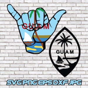 Guam svg, Guam Flag Vector, Shaka Hand, Guam Crest of Flag, Cut File, Digital Download, Guam Trip, Beach Vacation Guam Shirt Design Art