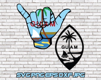 Guam svg, Guam Flag Vector, Shaka Hand, Guam Crest of Flag, Cut File, Digital Download, Guam Trip, Beach Vacation Guam Shirt Design Art