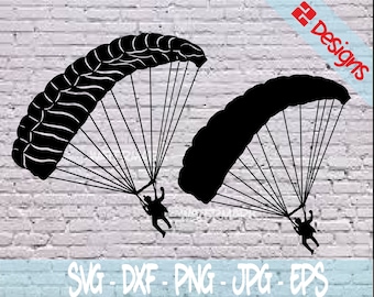 Skydiving Parachute SVG Parachuting Paratrooper Skydive, Clipart Cut File Cricut Silhouette Glowforge, Airborne, Flying High Flyer Free Fall