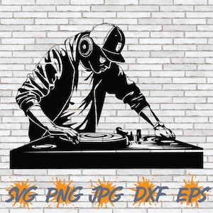 DJ SVG, Disc Jockey PNG, Party Turntable Album Record Rap Hip Hop Clipart Radio Sound t-shirt Design, Cut File Cricut Silhouette Rapper Jpg