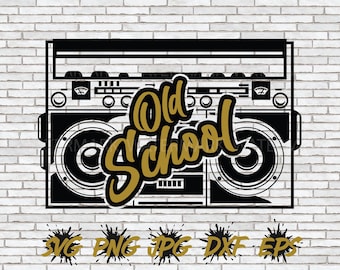 Old School Hip Hop SVG, Boombox SVG, Hip Hop SVG, Cricut Silhouette Cut File T-shirt Design Png Retro 90s 90's 80s 80's Rapper Party Decor