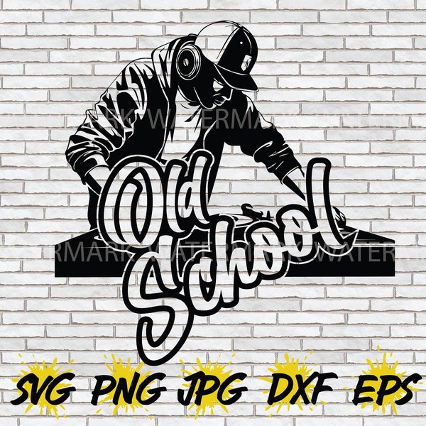 DJ SVG, Disc Jockey PNG, Party Turntable Album Record Rap Hip Hop Clipart Radio Sound Old School, Cut File Cricut Silhouette Rapper Jpg
