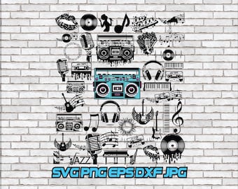 Music SVG Design Bundle, Retro Instrument Vectors (Digital Download)