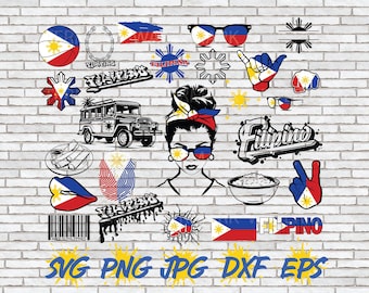 Filipino Flag SVG, Filipino Art, Filipino Bundle, Philippines Svg, Pinoy Art, Cricut Silhouette Cut File Peace sign sun Lumpia Image File