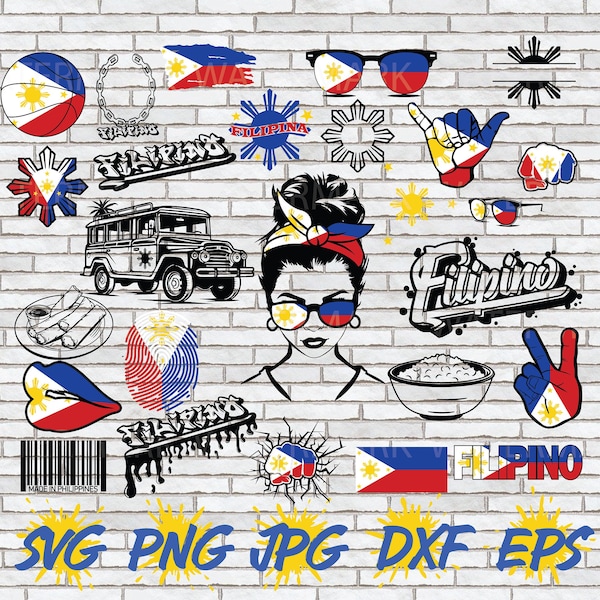 Filipino Flag SVG, Filipino Art, Filipino Bundle, Philippines Svg, Pinoy Art, Cricut Silhouette Cut File Peace sign sun Lumpia Image File