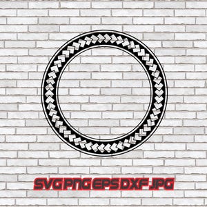 May include: A circular frame design featuring a repeating black and white chevron pattern along the border. Below the circular graphic, the red text reads SVG PNG EPS DXF JPG, indicating the available digital file formats for this design.