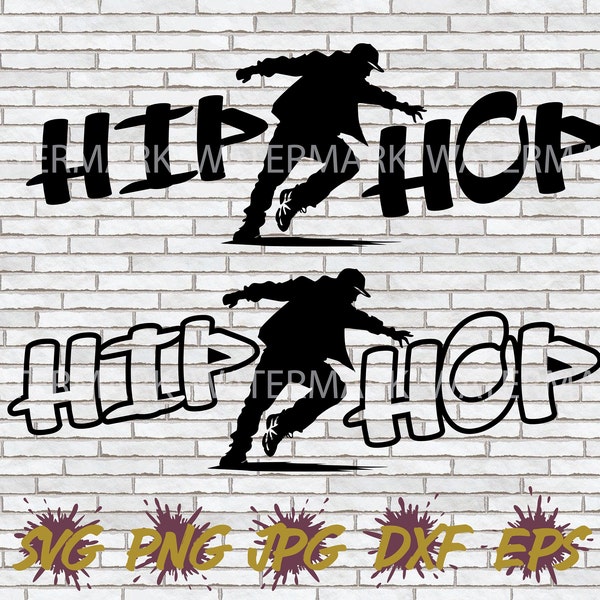 Hip Hop Dancer SVG, Hip Hop PNG, Dance Class Show Production Cut File Cricut Silhouette Download Old School Wall Art Decor Rapper Party Jpg