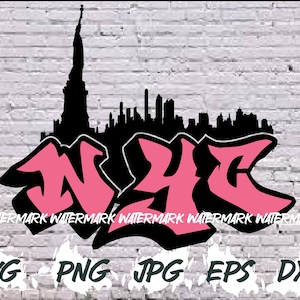 New York City Skyline SVG NYC Graffiti Clipart Png Dxf Jpg Eps Statue Liberty Cricut Silhouette Download Cut File USA Vector State Liberty