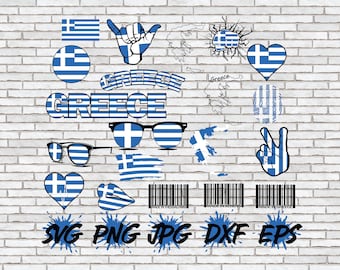 Greece Flag SVG Design Bundle, Greek Vector Art Image Files, Instant Download Cut Cricut Silhouette, Shirt Design Graphic Greek Clipart PNG