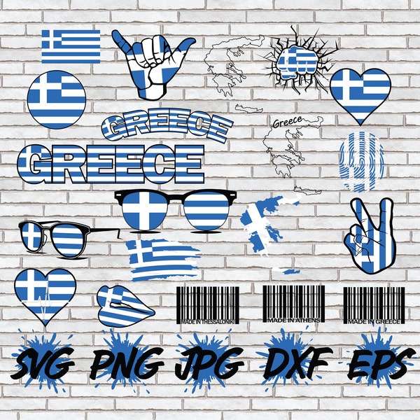Greece Flag SVG Design Bundle, Greek Vector Art Image Files, Instant Download Cut Cricut Silhouette, Shirt Design Graphic Greek Clipart PNG