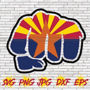 Arizona Flag Fist SVG State Flag Punching Sublimation Vector PNG Phoenix Tucson Arizona Wall Art Design Cricut Silhouette Map Outline File