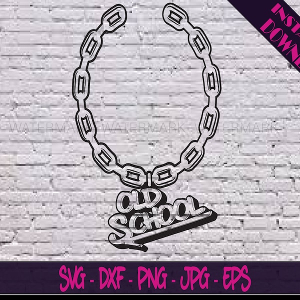 Old School SVG Chain Necklace PNG Old School Hip Hop Retro Rap Gold Chain Gift for Rap Lover Concert Party 90s 90's 80s 80's Rapper Ganster