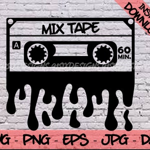 Mix Tape SVG, Vintage, Old School, Retro Hip Hop Kaseta magnetofonowa, Lata 80., Lata 90., Dźwięk Audio Taśma Kaseta Miłość Mix stereo nagrywanie vintage taśma
