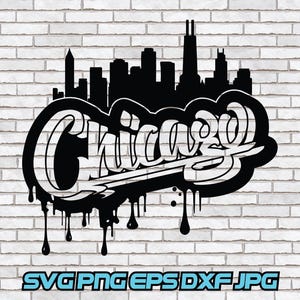 Chicago City SVG Skyline Flag PNG Illinois Shirt Design Digital Download Cricut Silhouette Windy Clipart Png Cut Graffiti Drip Sublimation