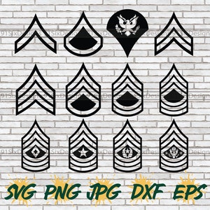 Army Enlisted Rank Insignia SVG, Ranking Clipart Cut File, Cricut Silhouette Download, Military Command Sergeant Private Patriot Defense PNG