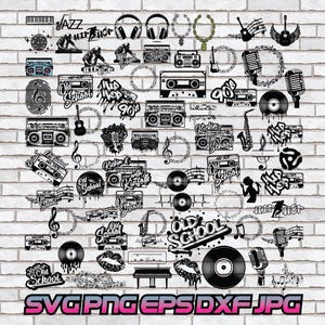 Hip Hop svg, Cassette png, Old Radio Boombox Vinyl Record Digital Download 90's 80's Music Teacher Band Concert Instrument Guitar Old School