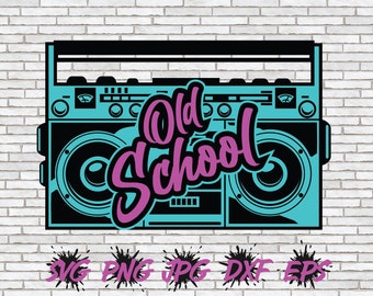 Old School Hip Hop SVG, Boom Box SVG, Hip Hop SVG, Cricut Silhouette Cut File T-shirt Design Png Retro 90s 90's 80s 80's Rapper Party Decor