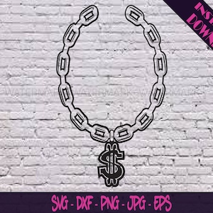 Dollarzeichen Halskette Kette SVG PNG Geldzeichen Hustle Gangster Hip Hop 90er 90er 80er 80er Gold Halskette Schmuck SVG Rap Liebhaber Geschenk Cut File